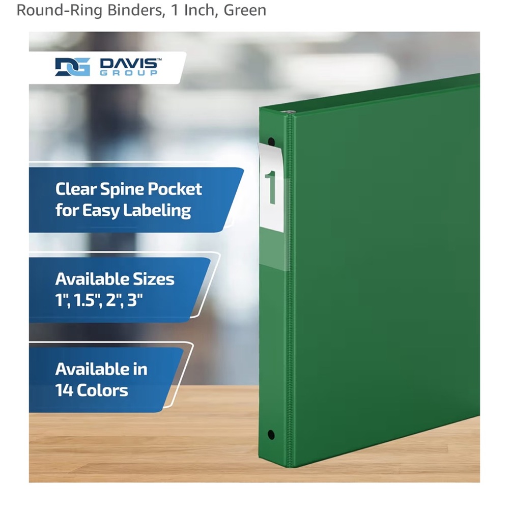 3 - 1” Green Round-Ring Binder